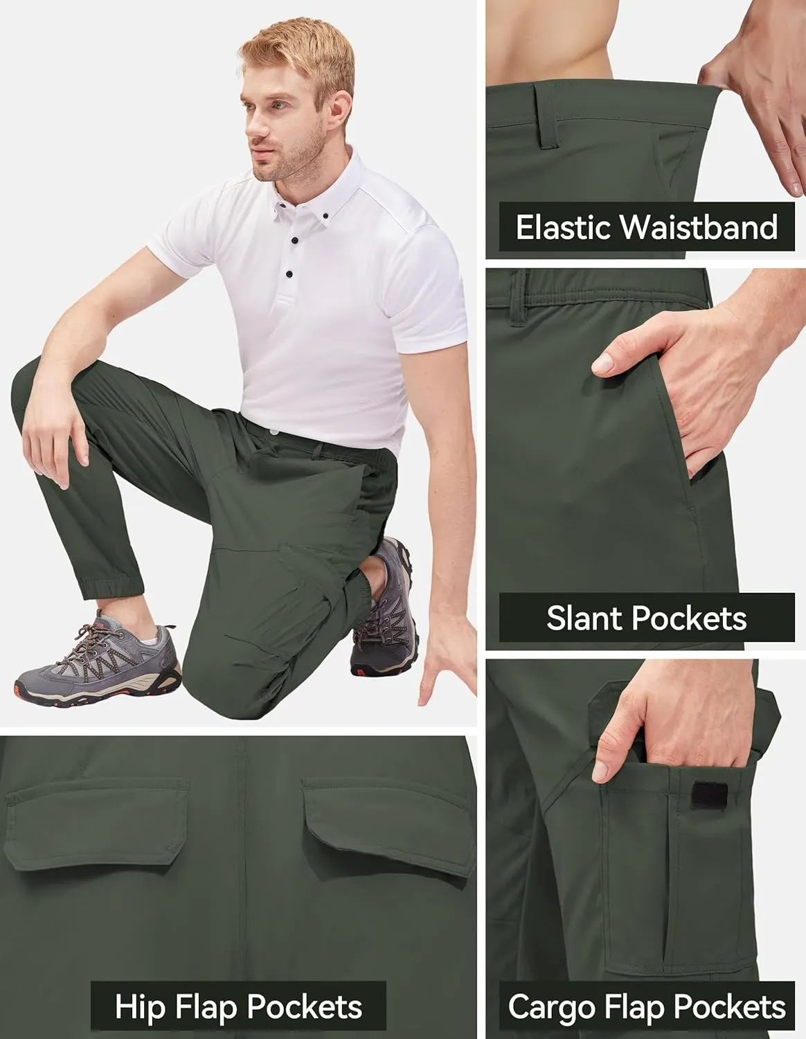 Men Waterproof Hiking Pants,Slim Fit Hiking Joggers for Mens, Stretch Lightweight Cargo Pants with Pockets
