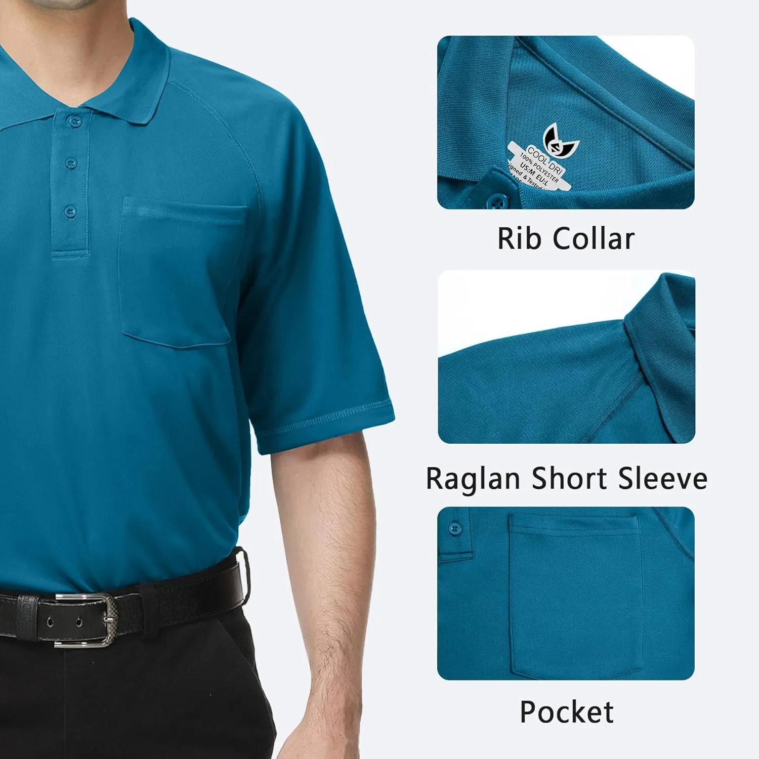 Mens Moisture Wicking Golf Polo Shirts UPF 50  Short Sleeve Shirt M-5XL