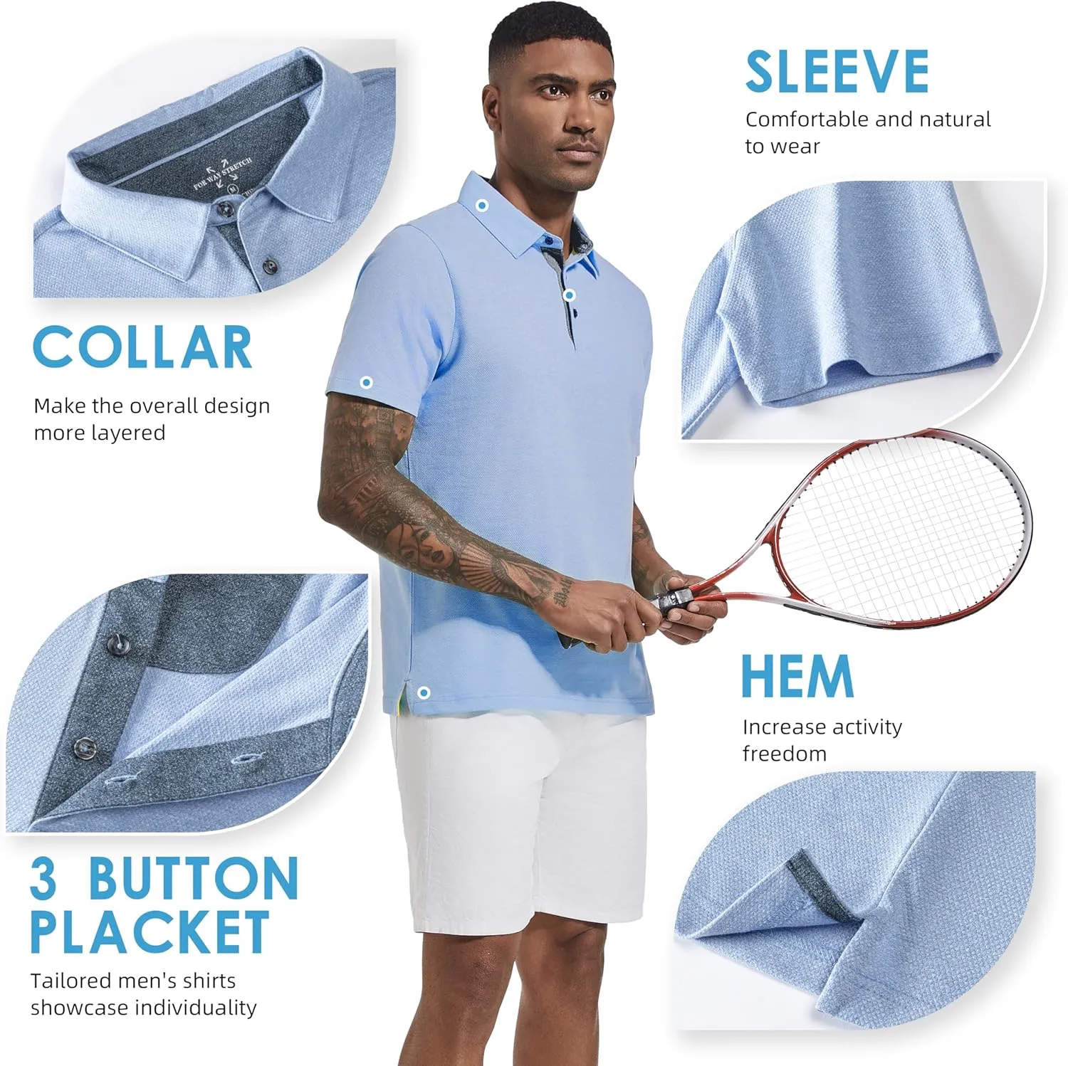 Men's Polo Shirts Short Sleeve Cotton Blend Moisture Wicking Dry Fit Performance Collared Golf Shirts for Men