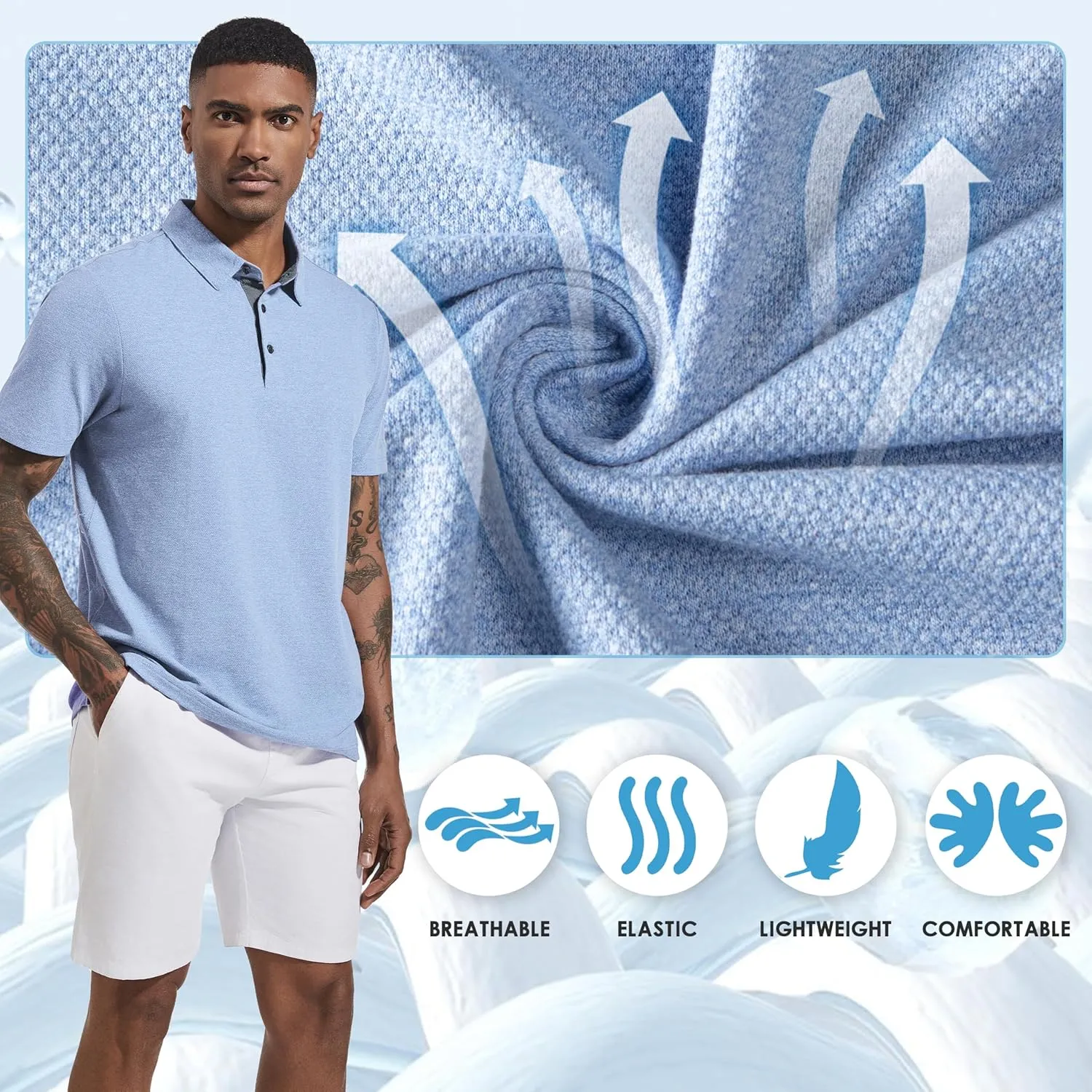 Men's Polo Shirts Short Sleeve Cotton Blend Moisture Wicking Dry Fit Performance Collared Golf Shirts for Men
