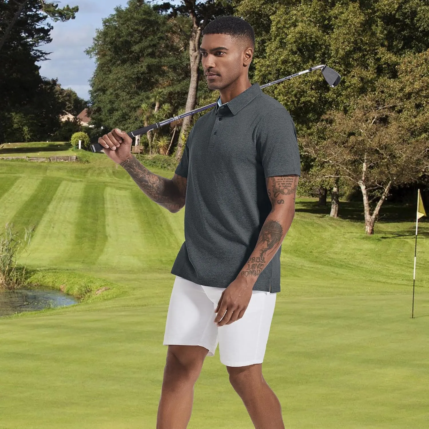 Men's Polo Shirts Short Sleeve Cotton Blend Moisture Wicking Dry Fit Performance Collared Golf Shirts for Men