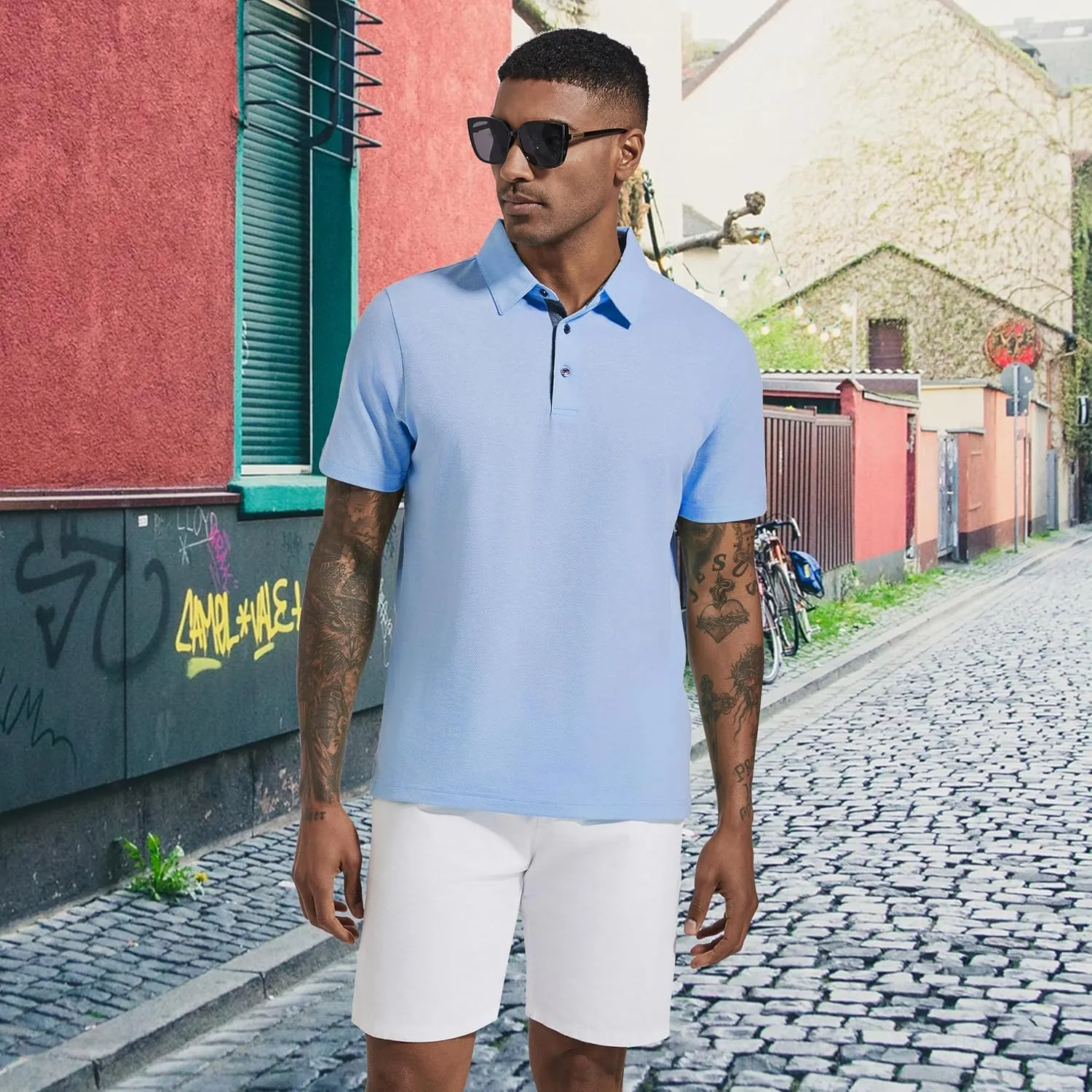 Men's Polo Shirts Short Sleeve Cotton Blend Moisture Wicking Dry Fit Performance Collared Golf Shirts for Men
