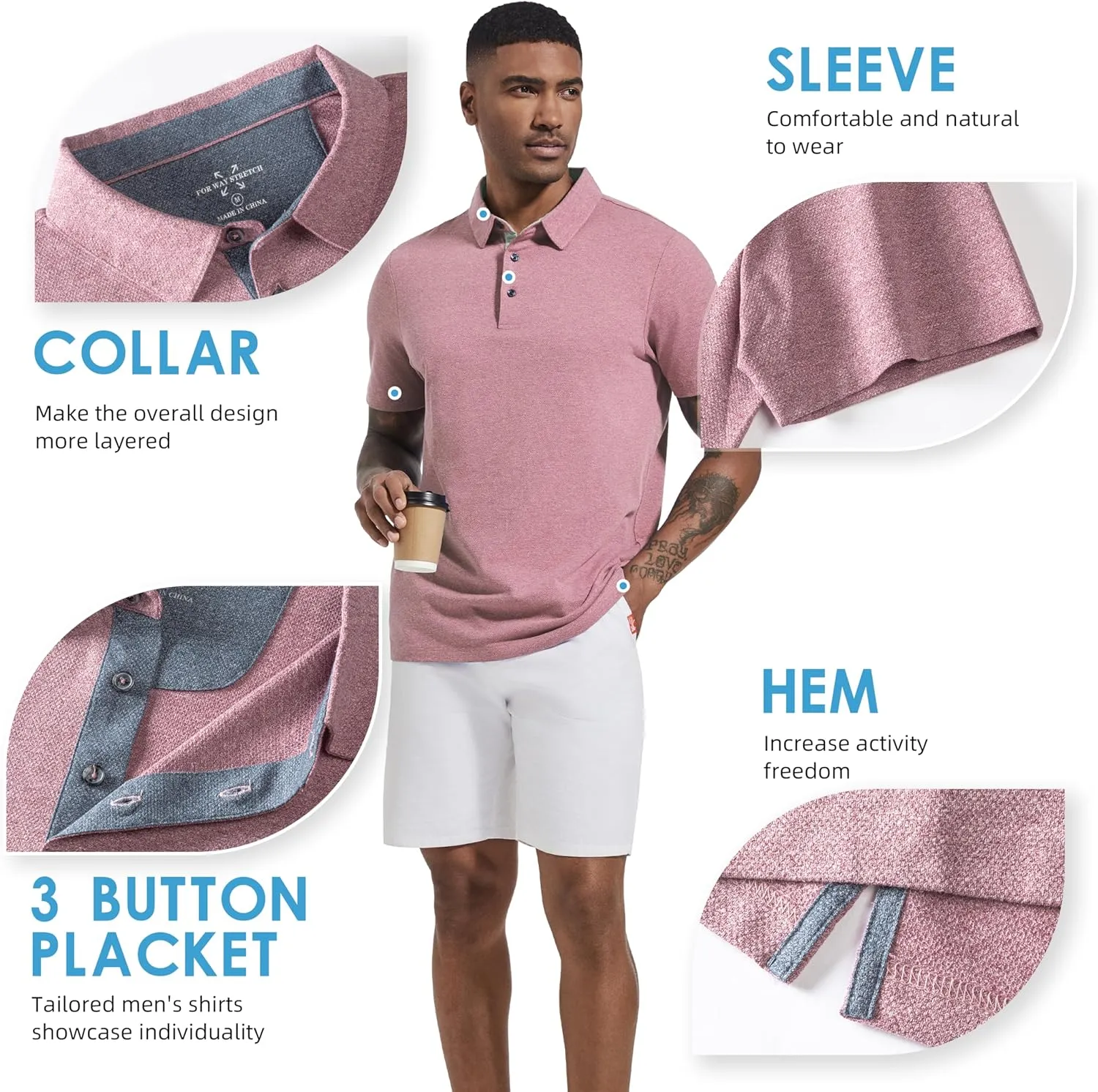 Men's Polo Shirts Short Sleeve Cotton Blend Moisture Wicking Dry Fit Performance Collared Golf Shirts for Men
