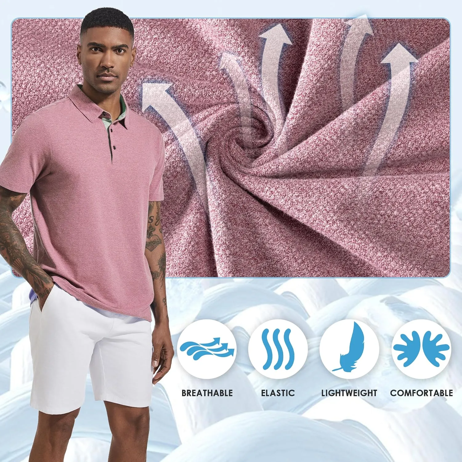 Men's Polo Shirts Short Sleeve Cotton Blend Moisture Wicking Dry Fit Performance Collared Golf Shirts for Men