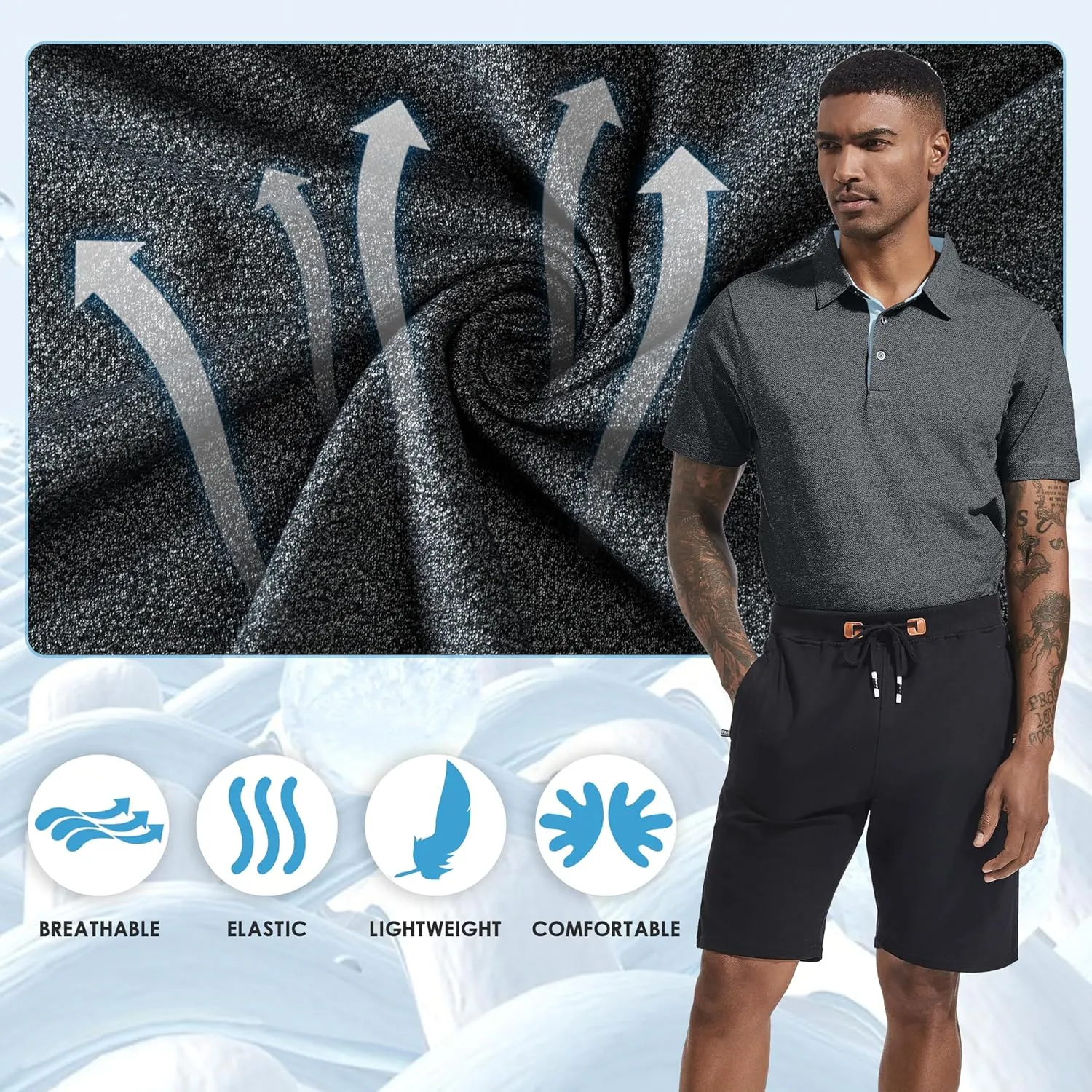 Men's Polo Shirts Short Sleeve Cotton Blend Moisture Wicking Dry Fit Performance Collared Golf Shirts for Men