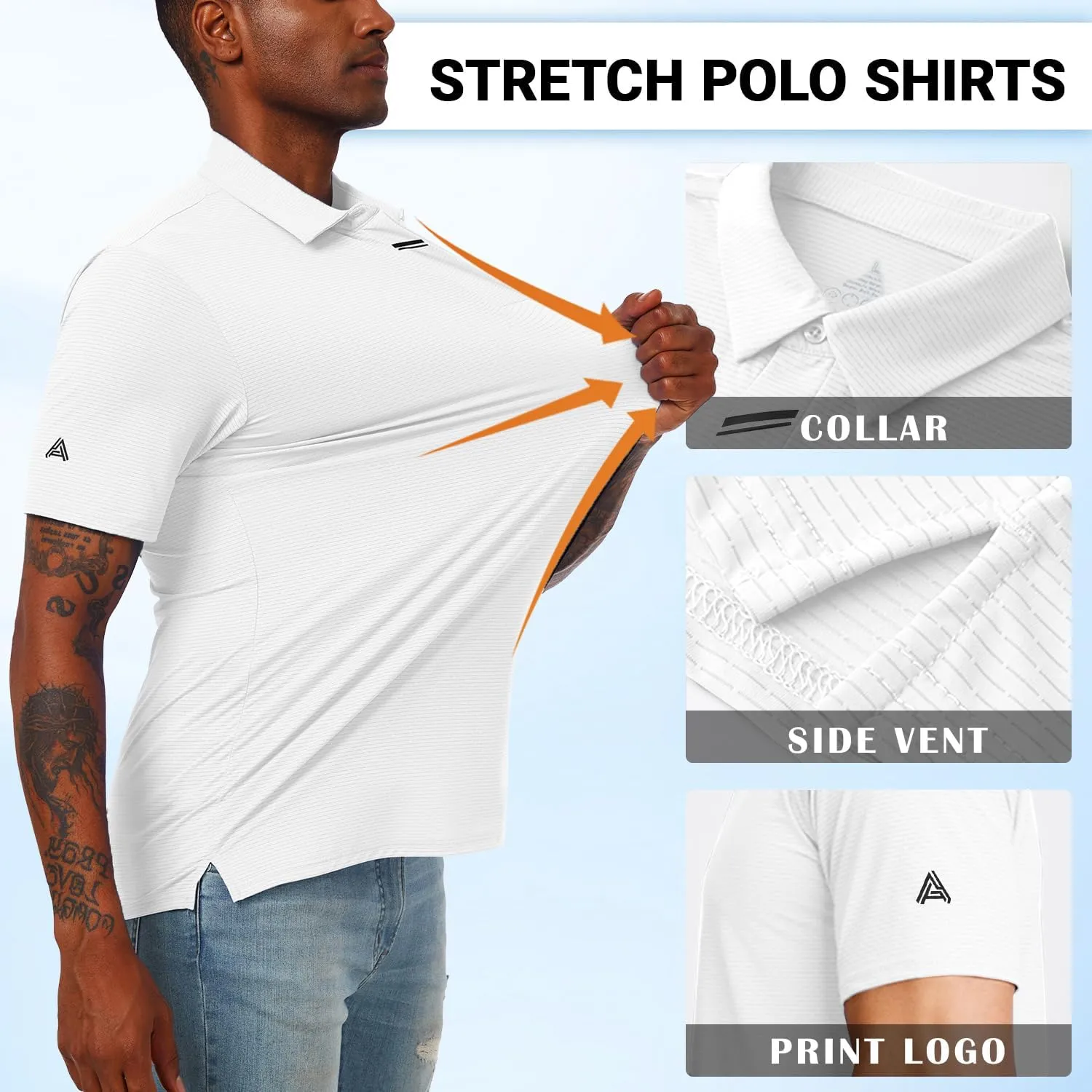 Men's Short Sleeve Polo Shirt Stretch Solid Performance Golf Shirts Moisture Wicking Athletic Casual Collared T-Shirt