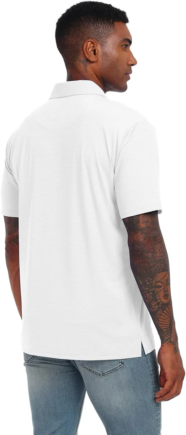 Men's Short Sleeve Polo Shirt Stretch Solid Performance Golf Shirts Moisture Wicking Athletic Casual Collared T-Shirt