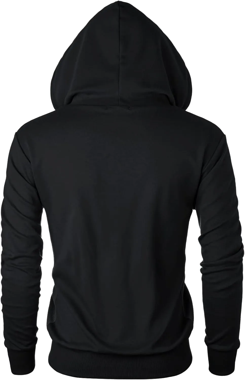 Mens Slim Fit Long Sleeve Lightweight Zip-up Hoodie Mixed Waffle Knit with Kangaroo Pocket