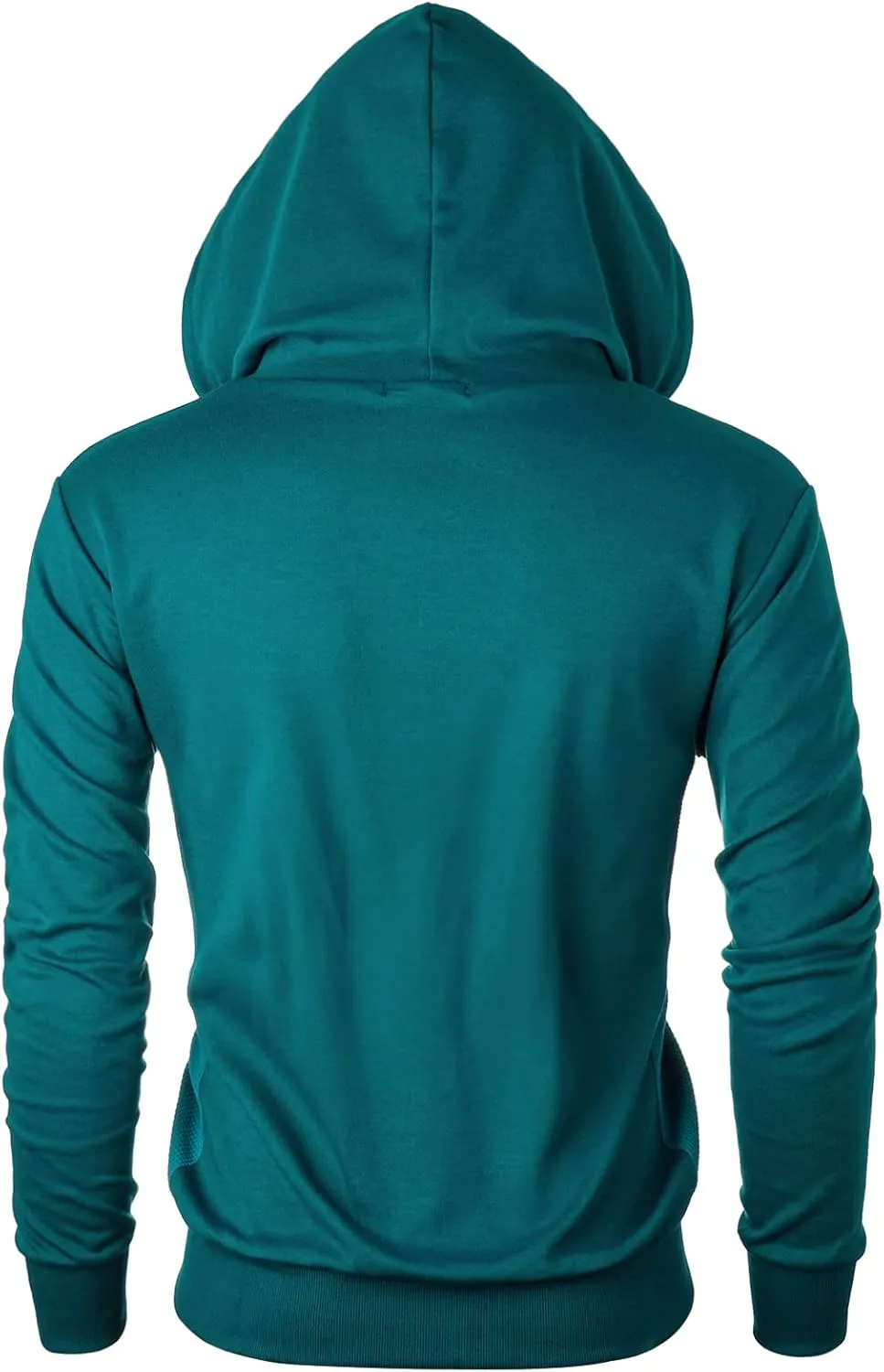 Mens Slim Fit Long Sleeve Lightweight Zip-up Hoodie Mixed Waffle Knit with Kangaroo Pocket