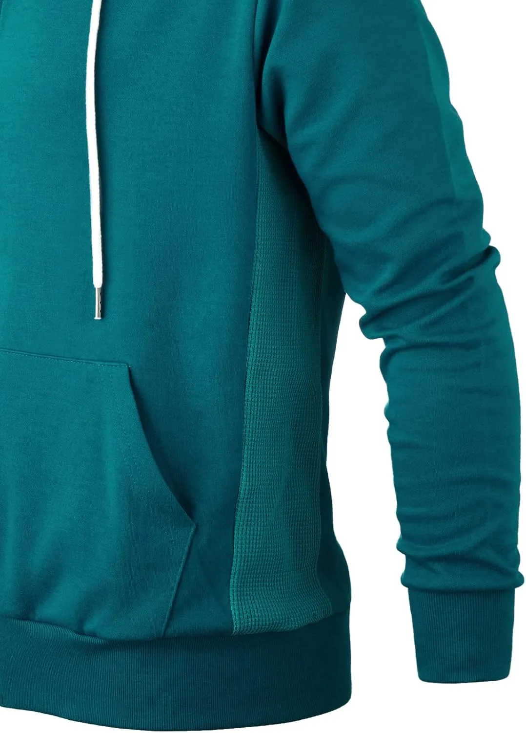 Mens Slim Fit Long Sleeve Lightweight Zip-up Hoodie Mixed Waffle Knit with Kangaroo Pocket