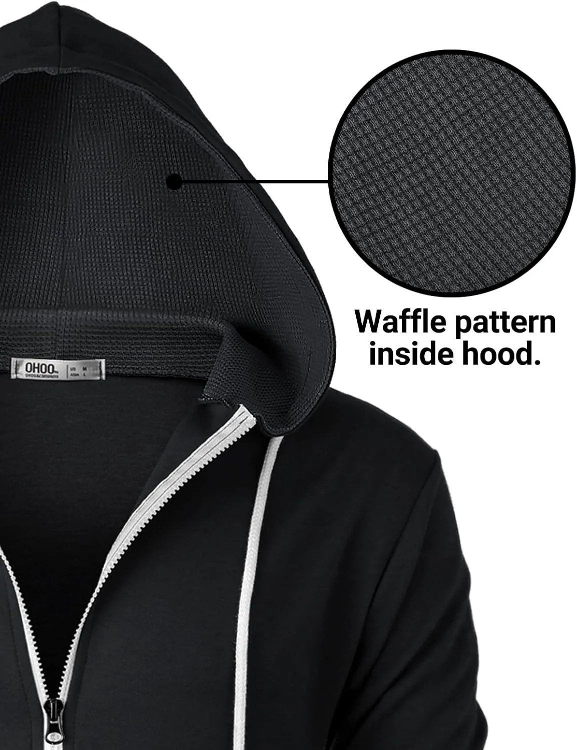 Mens Slim Fit Long Sleeve Lightweight Zip-up Hoodie Mixed Waffle Knit with Kangaroo Pocket