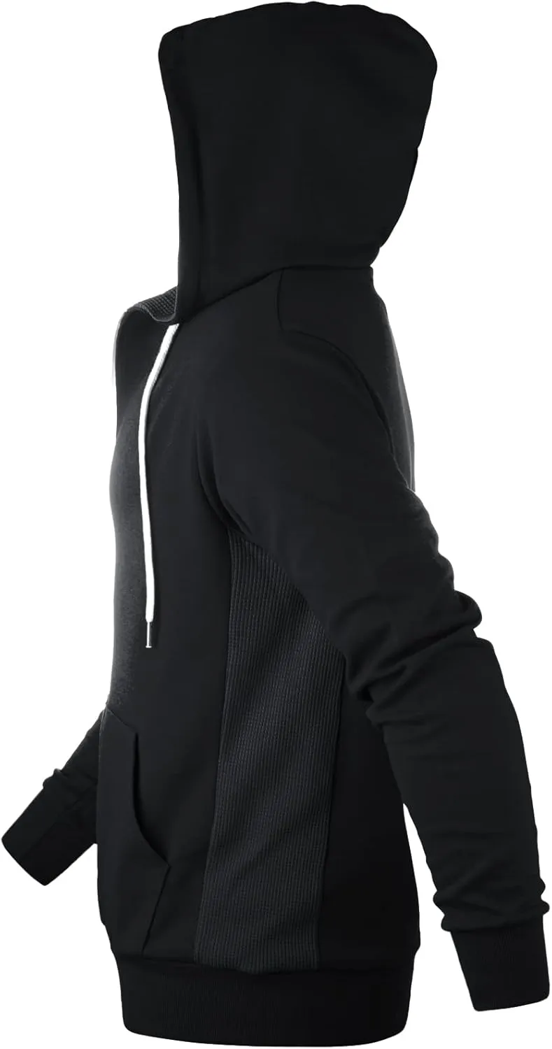 Mens Slim Fit Long Sleeve Lightweight Zip-up Hoodie Mixed Waffle Knit with Kangaroo Pocket