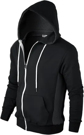 Mens Slim Fit Long Sleeve Lightweight Zip-up Hoodie Mixed Waffle Knit with Kangaroo Pocket