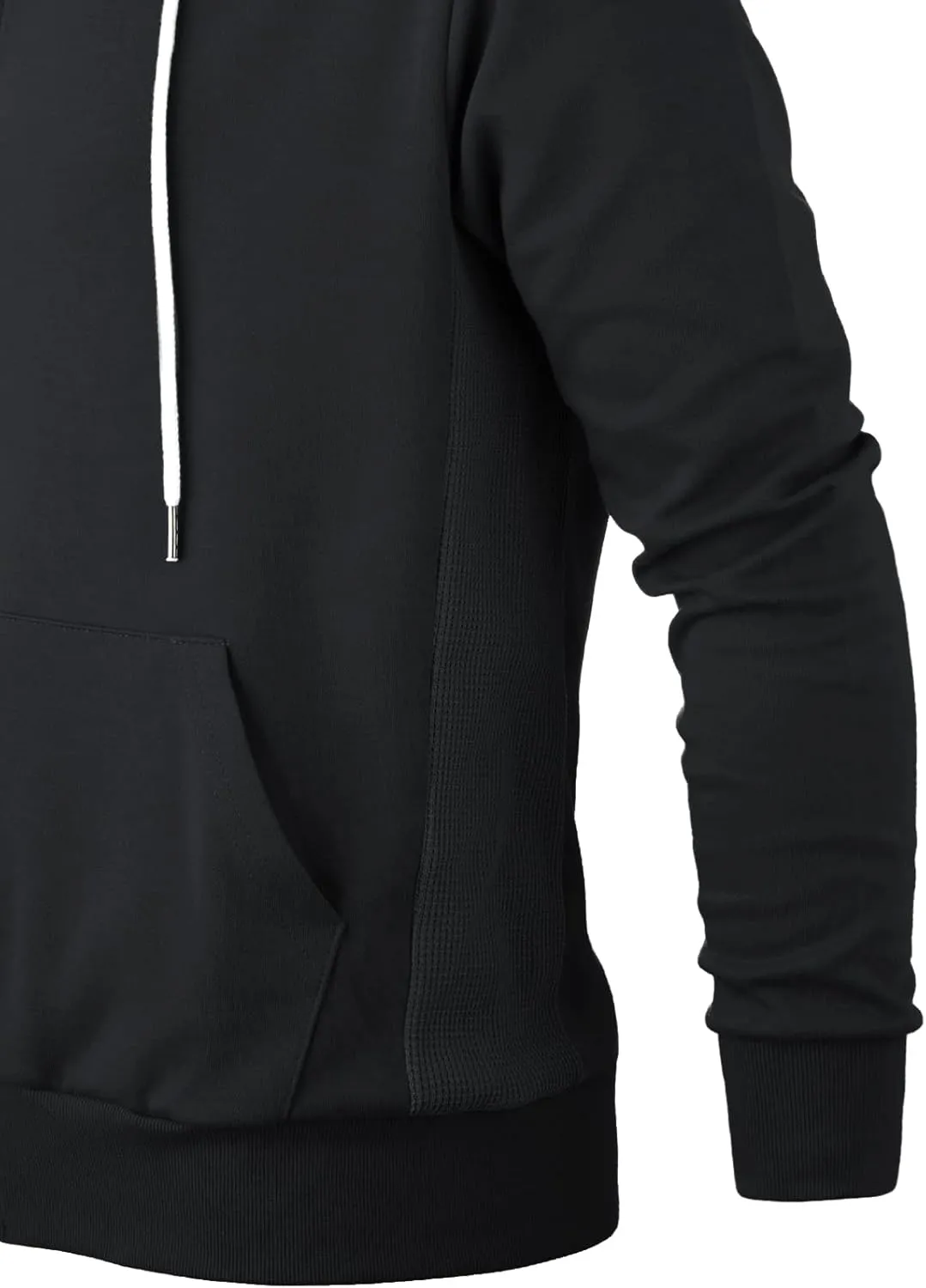 Mens Slim Fit Long Sleeve Lightweight Zip-up Hoodie Mixed Waffle Knit with Kangaroo Pocket