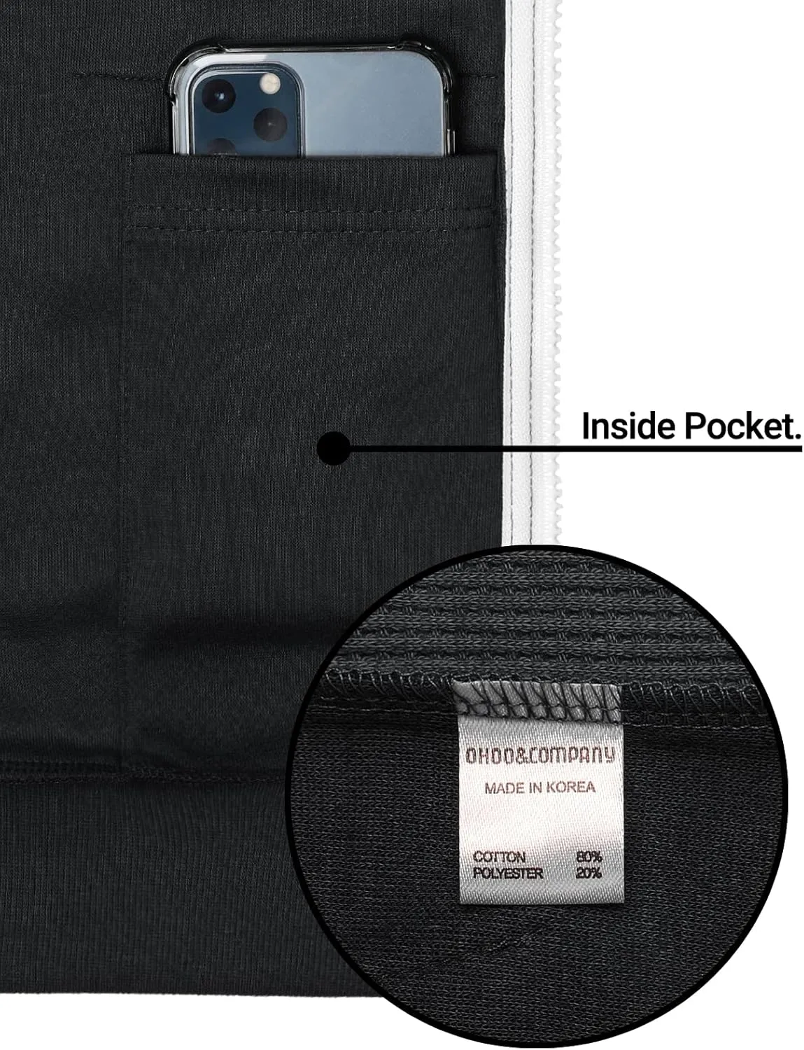 Mens Slim Fit Long Sleeve Lightweight Zip-up Hoodie Mixed Waffle Knit with Kangaroo Pocket