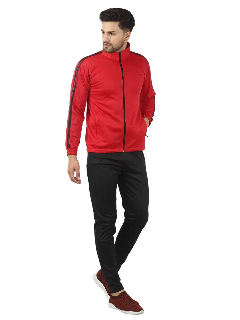Men's Trendy Red Solid Polyester Regular Fit Tracksuit