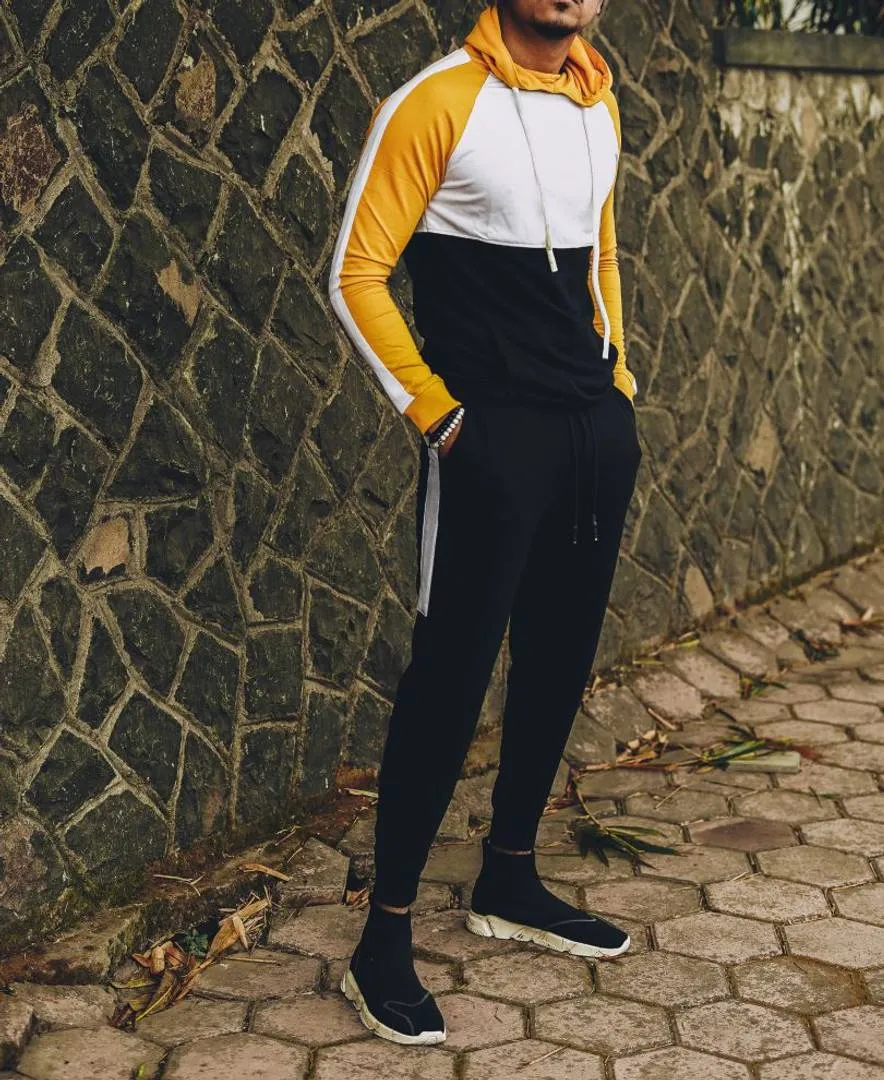 Men's Yellow and White Panel Track Suit