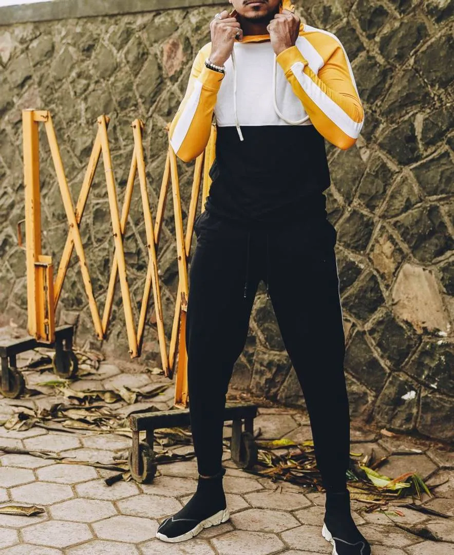 Men's Yellow and White Panel Track Suit