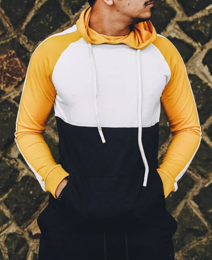 Men's Yellow and White Panel Track Suit