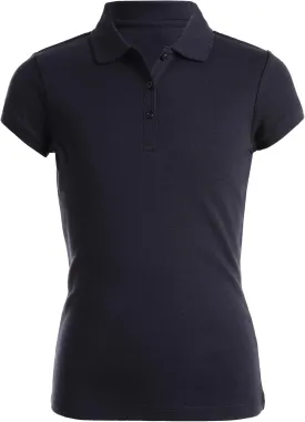 Nautica Girls' School Uniform Short Sleeve Polo Shirt, Button Closure, Soft Pique Fabric