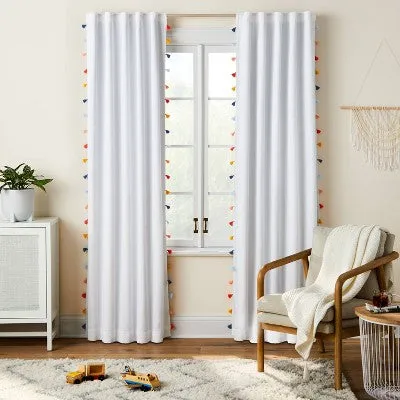 New - 95" Blackout Tassel Kids' Curtain Panel White - Pillowfort