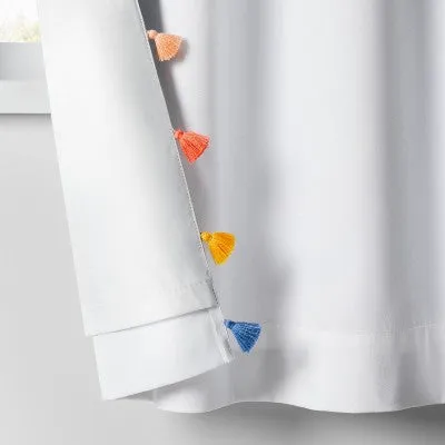 New - 95" Blackout Tassel Kids' Curtain Panel White - Pillowfort