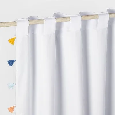 New - 95" Blackout Tassel Kids' Curtain Panel White - Pillowfort