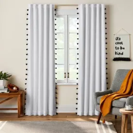 New - 95" Blackout Tassel Kids' Curtain Panel White/Black - Pillowfort