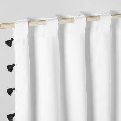 New - 95" Blackout Tassel Kids' Curtain Panel White/Black - Pillowfort