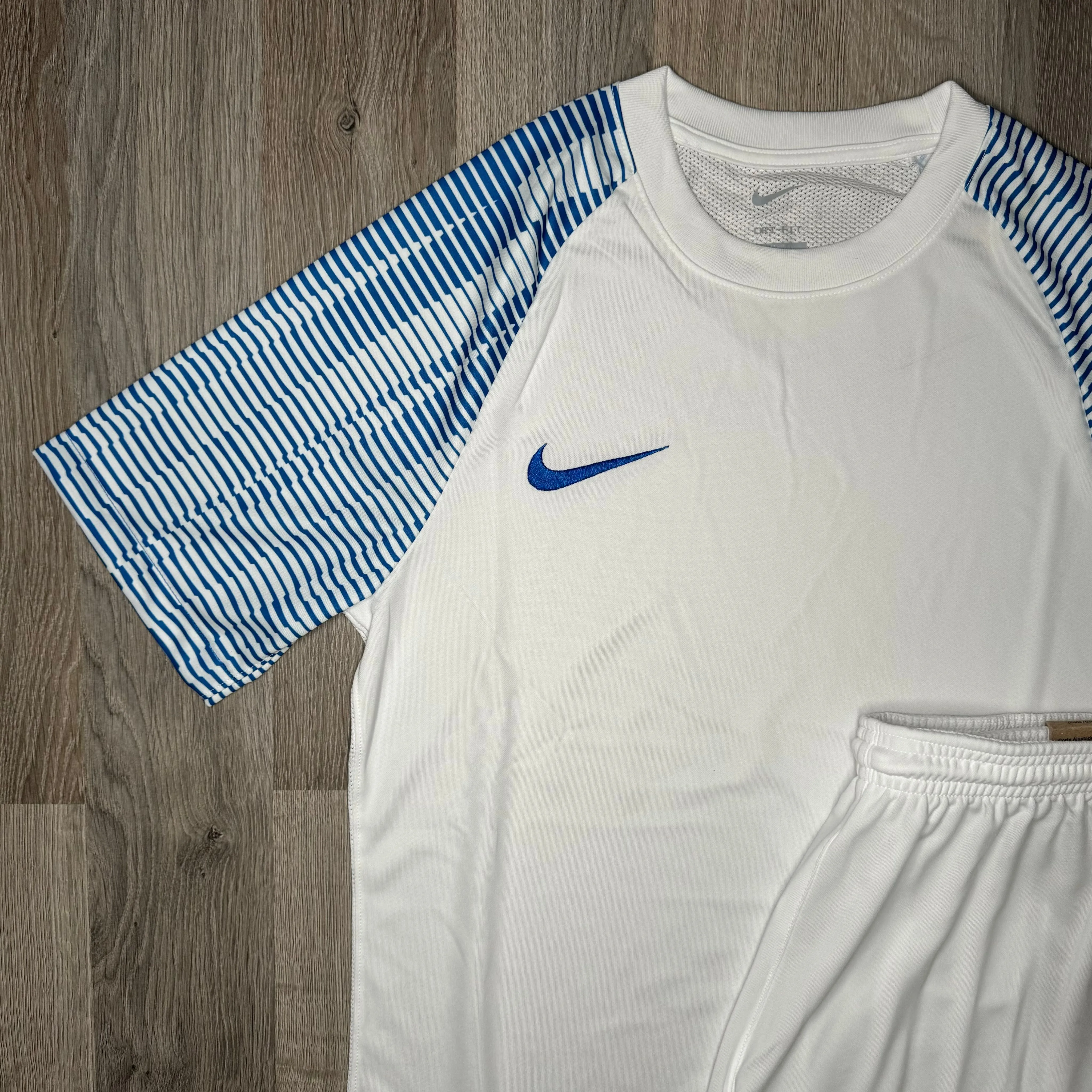 Nike Dri Fit Academy Set - Tee & Shorts - White / Blue  (Junior)