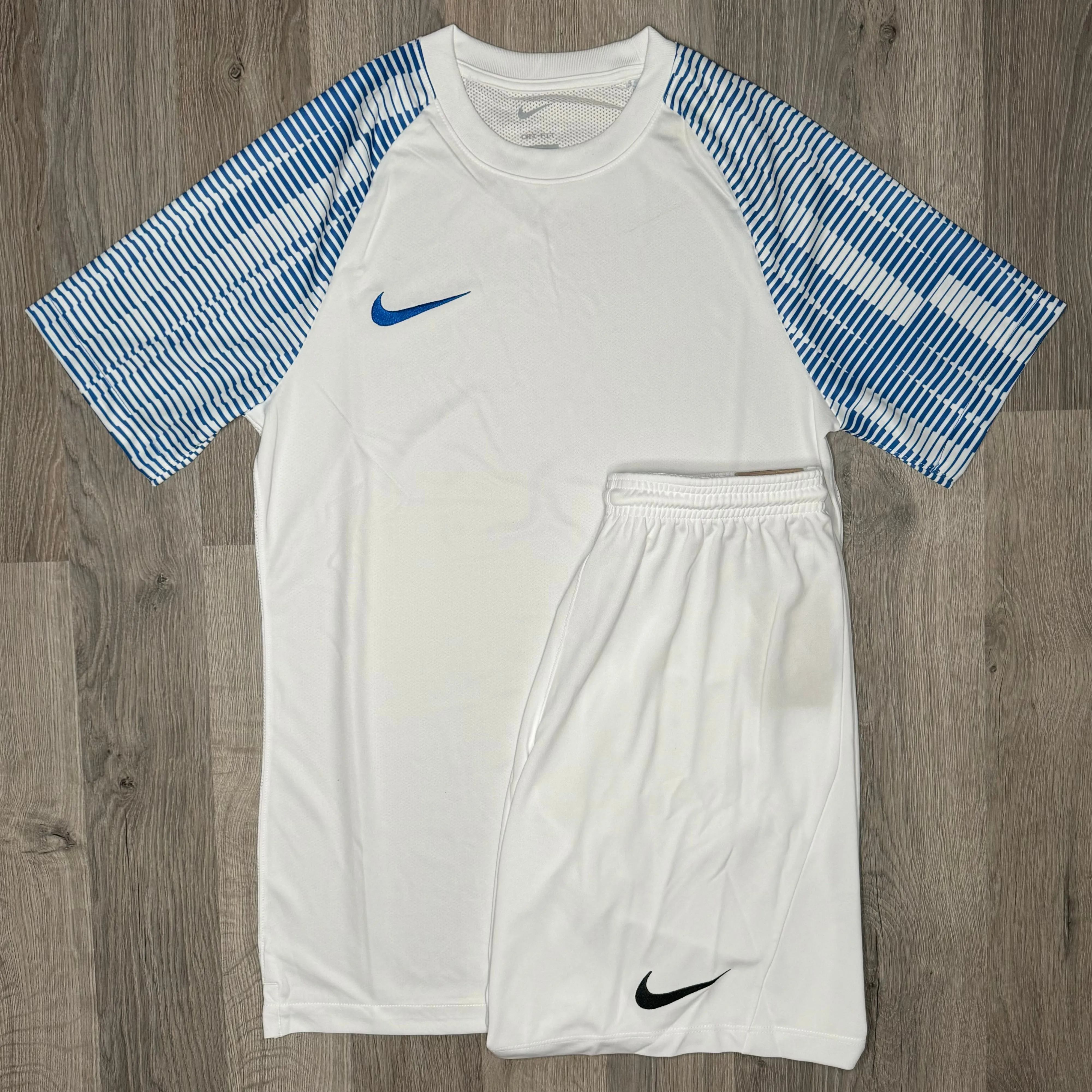 Nike Dri Fit Academy Set - Tee & Shorts - White / Blue  (Junior)