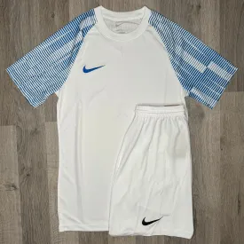 Nike Dri Fit Academy Set - Tee & Shorts - White / Blue  (Junior)