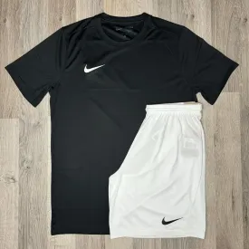 Nike Dri Fit Set - Tee & Shorts - Black / White (Junior)