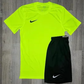 Nike Dri Fit Set - Tee & Shorts - Volt / Black (Junior)