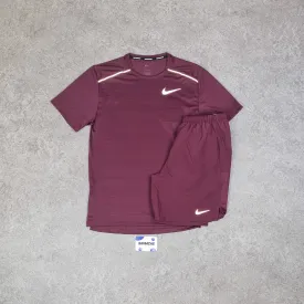 Nike Miler 1.0 T-Shirt & Challenger Shorts (7in) Maroon Set