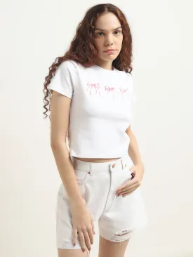 Nuon White Bow Printed T-Shirt