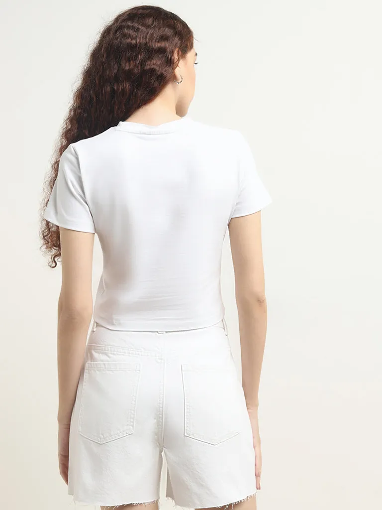 Nuon White Bow Printed T-Shirt