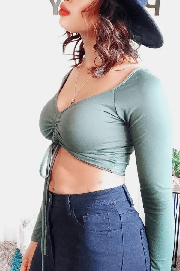 Olive Green Ruched Crop Top