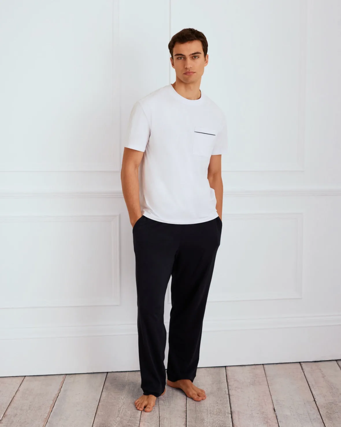 Organic Cotton Long Pyjama Set - White & Navy