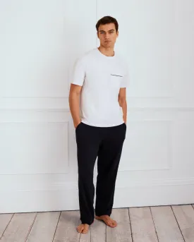 Organic Cotton Long Pyjama Set - White & Navy