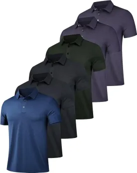 OYGSieg 6 Pack Mens Polo Shirts Performance Short Sleeve Golf Shirt Moisture Wicking Athletic Casual Collared T-Shirt