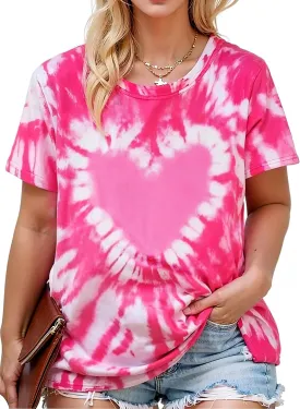 Plus Size Valentine Shirt Women Tie Dye Love Heart Graphic Tee Shirt Funny Valentine's Day Gift Shirts Love Tops