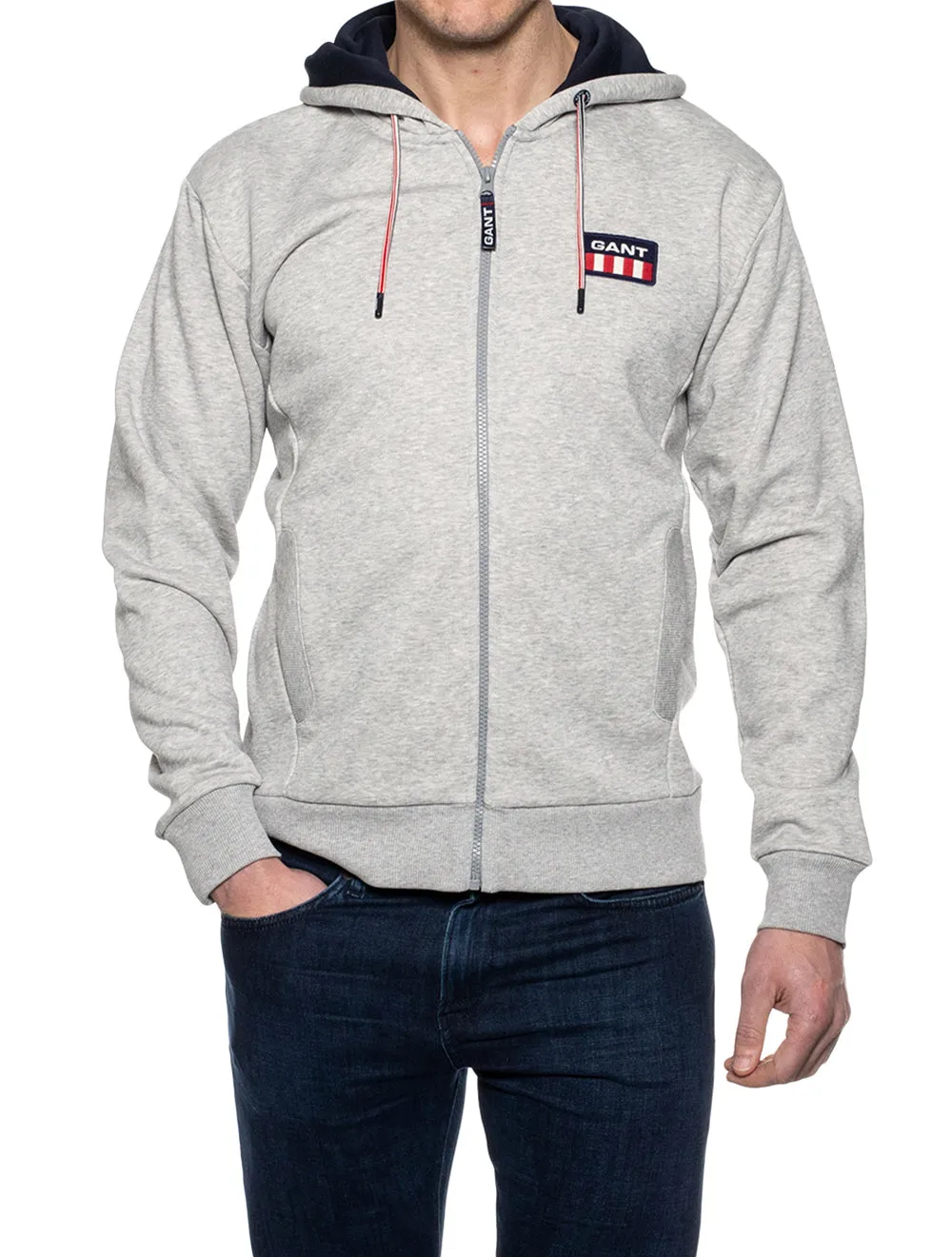 Retro Logo Full Zip Hoodie Light Grey Melange