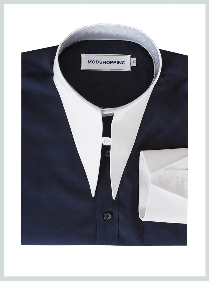Spearpoint Collar Navy Blue Shirt