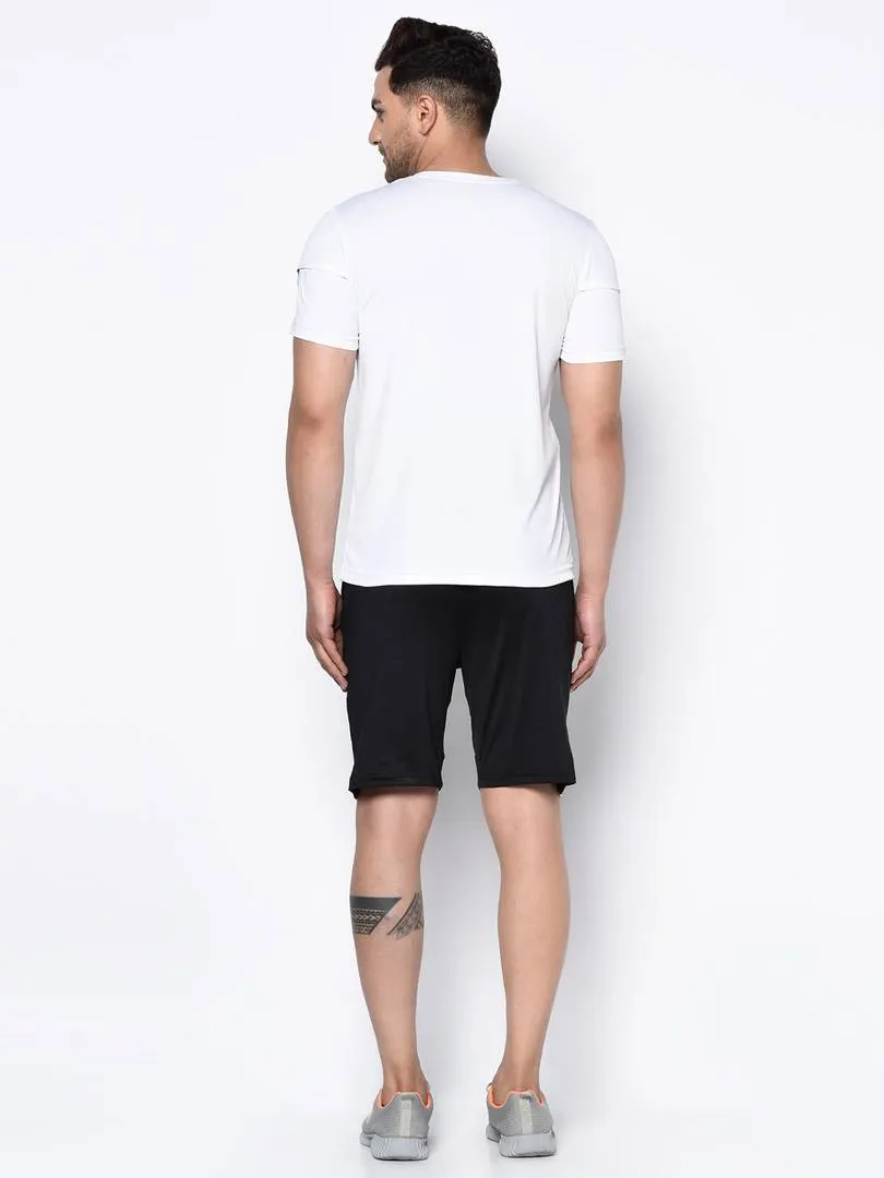 Stylish Multicoloured Striped Polyester Spandex Sports T-shirt & Shorts Set