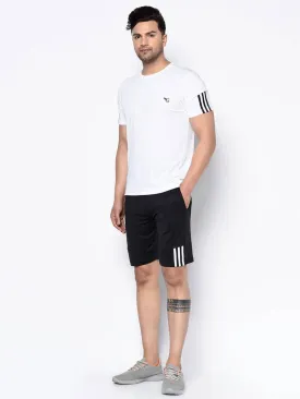 Stylish Multicoloured Striped Polyester Spandex Sports T-shirt & Shorts Set