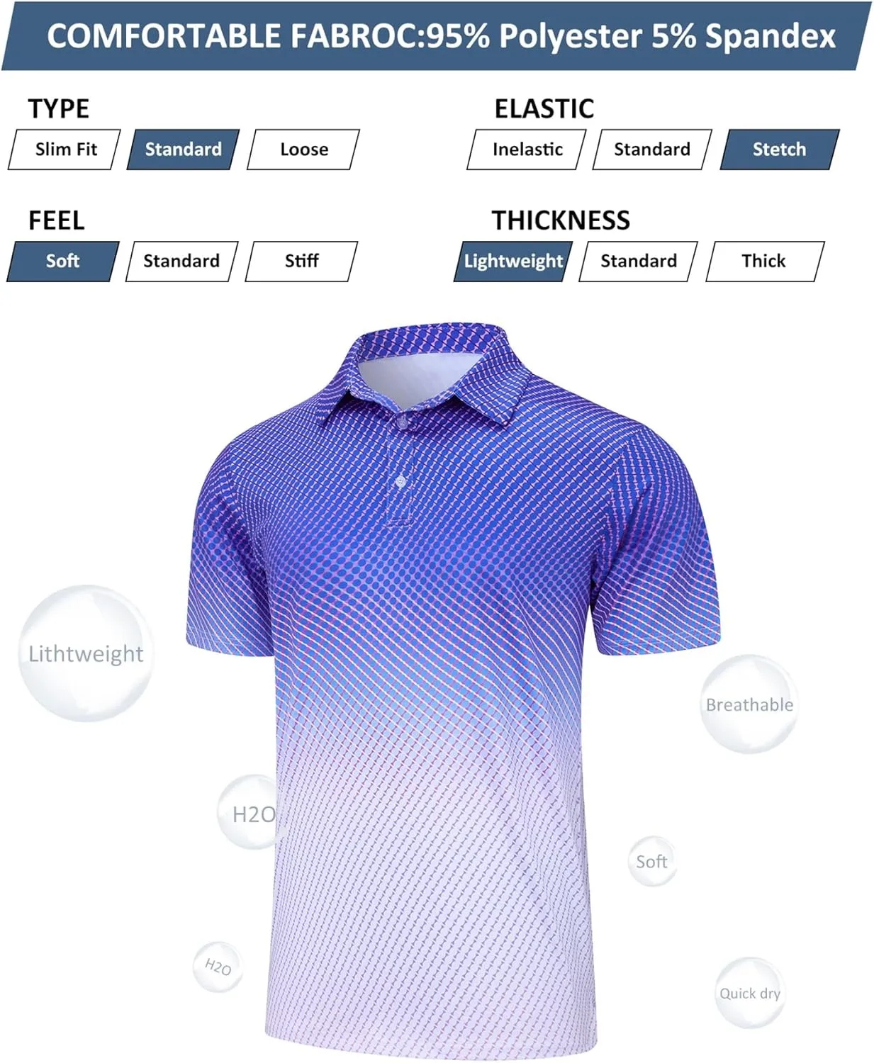 uideazone Mens Golf Shirt Dry Fit Athletic Polo Shirts Moisture Wicking Performance 3D Print Short Sleeve