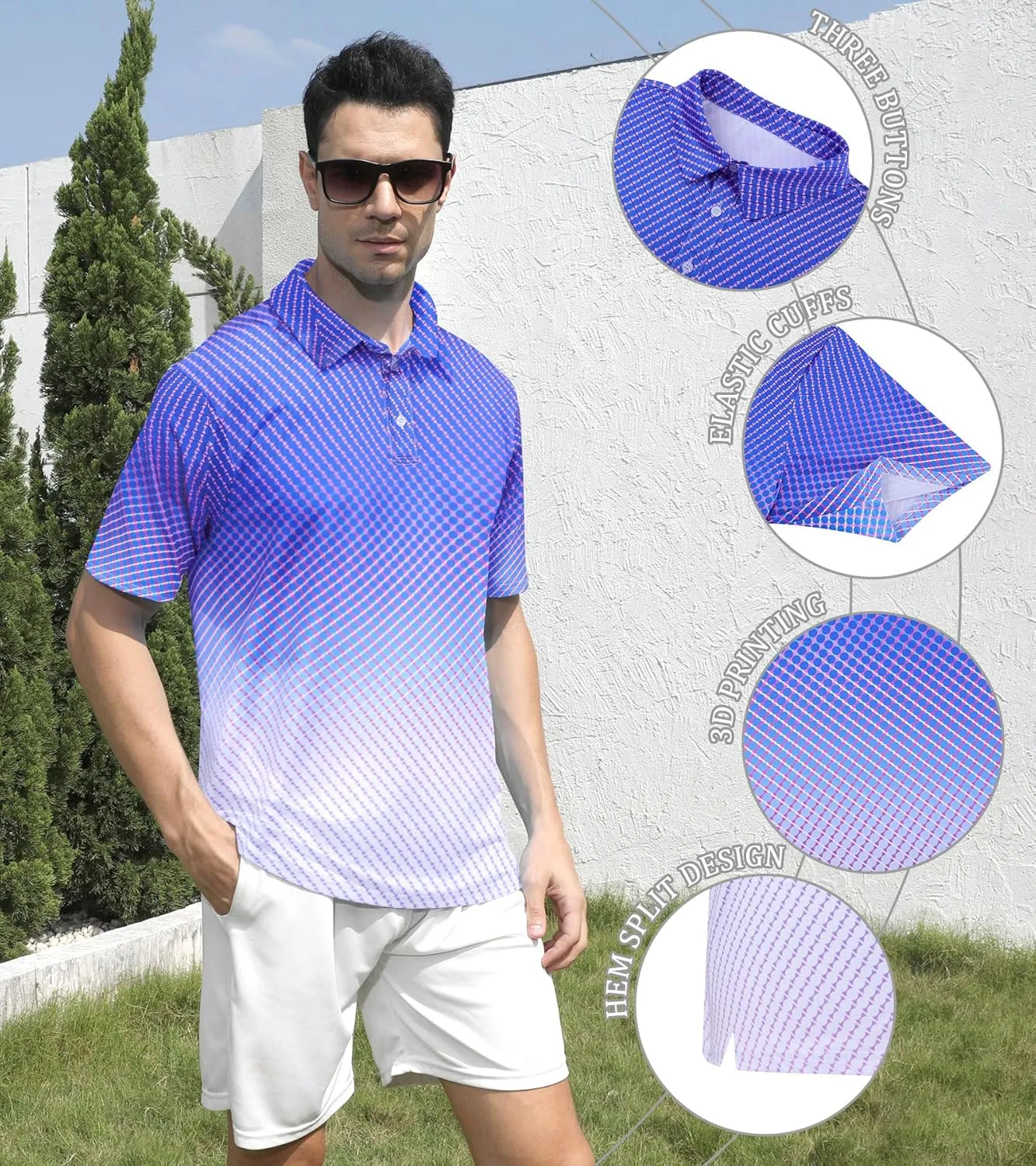 uideazone Mens Golf Shirt Dry Fit Athletic Polo Shirts Moisture Wicking Performance 3D Print Short Sleeve