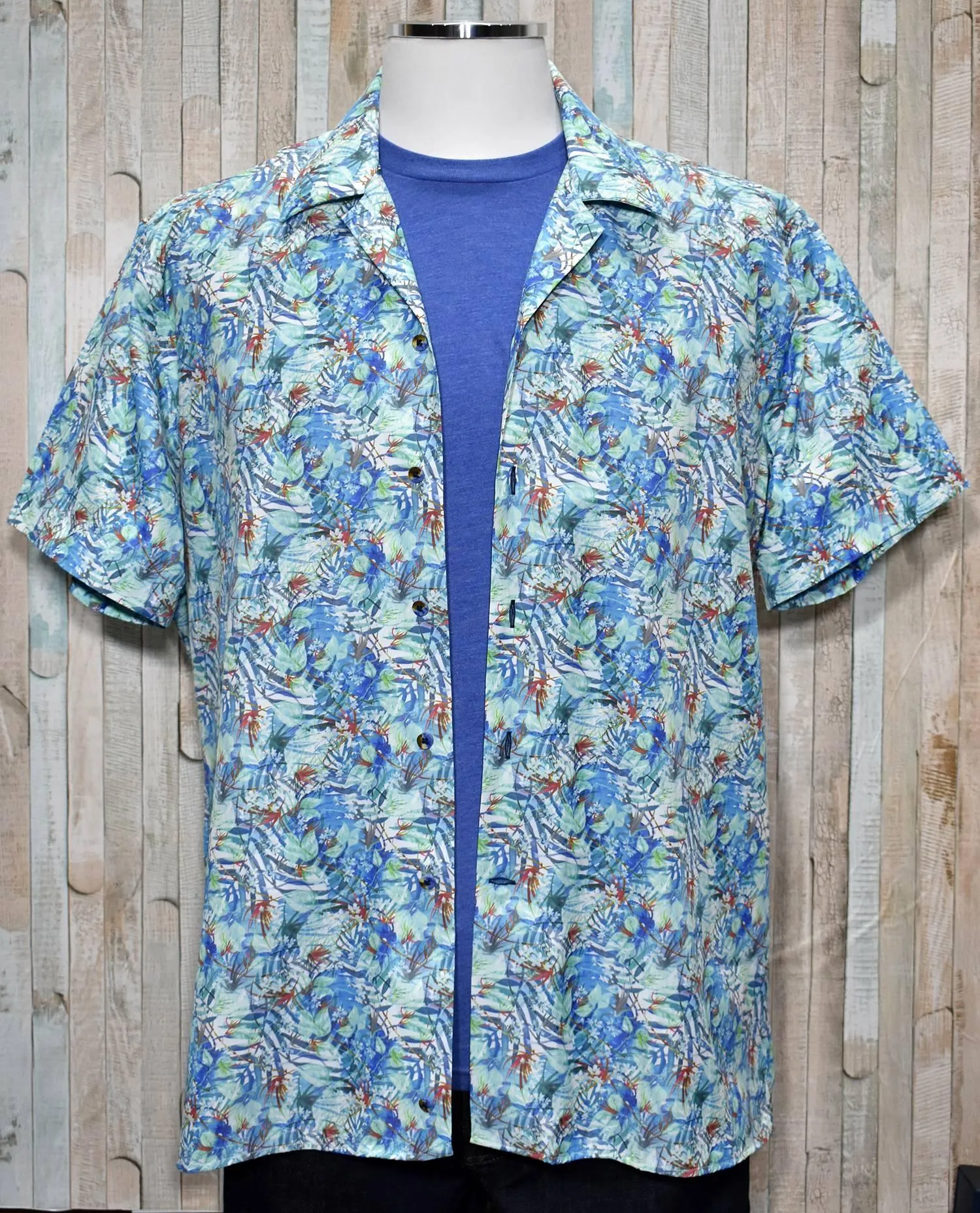 W493S Indigo Floral Camp Shirt