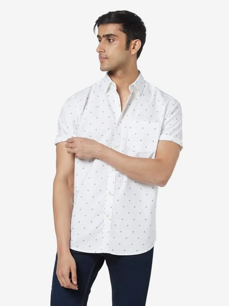 WES Casuals White Relaxed-Fit Pattern Shirt